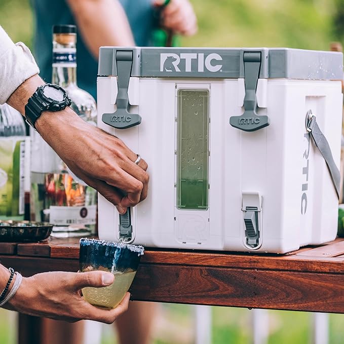 RTIC Halftime Water Cooler 3 Gallon Portable Carrier Container Drink Beverage Dispenser Stackable with 2 Taps Bottleless BPA-Free for Sports Camping BBQ Parties Picnic Cool Grey &amp Navy
