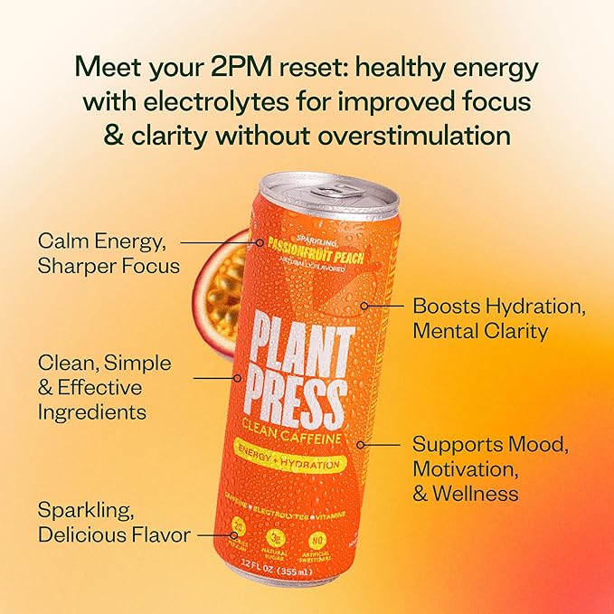 Plant Press - Organic Energy Drink 100 mg Caffeine Clean Coffee Alternative Full Range of Vitamins Electrolytes No Sugar Alcohols No Preservatives - Variety Pack (12 Fl Oz 12 Pk)