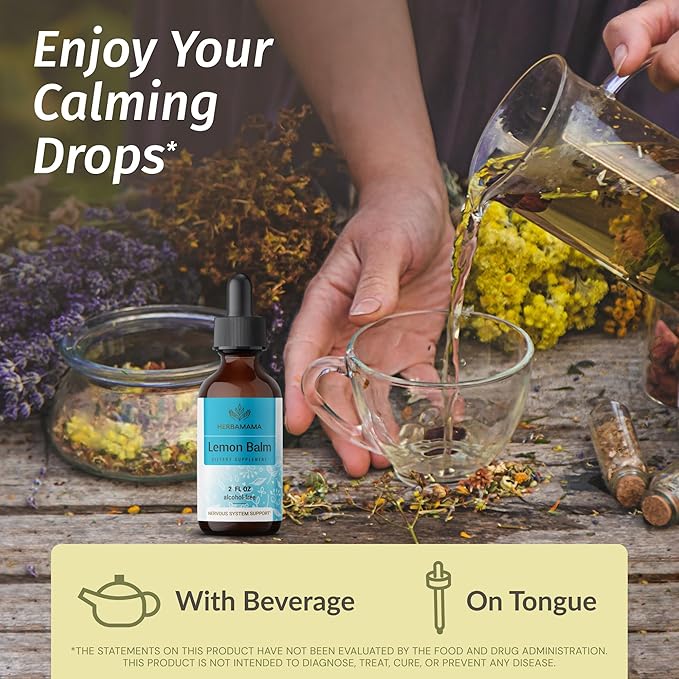 HERBAMAMA Lemon Balm and Rhodiola Kit - Bundle of Lemon Balm Drops 2 Fl Oz &amp 1200mg Rhodiola Rosea Capsules - Vegan Non-GMO Alcohol &amp Gelatin-Free - 2 Pack