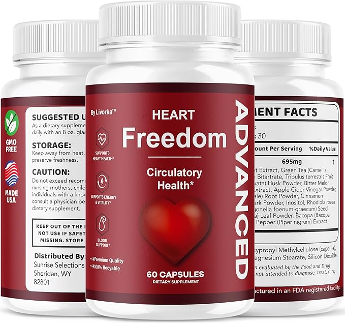 Heart Freedom - Heart Freedom Capsules Official Pills All Natural Ingredients - Maximum Strength Premium Advanced Formula Support Health &amp Wellness 60 Capsules for 1 Month