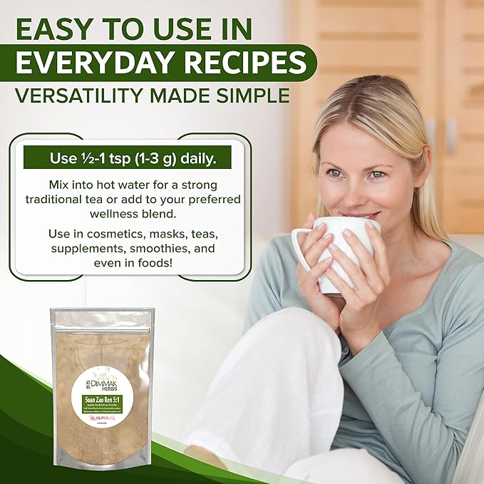 Dimmak Herbs Organic Suan Zao Ren 5:1 Extract (Sour Jujube Seed)- Premium Natural Sleep Aid for Insomnia Anxiety &amp Night Sweats- Calms The Spirit (Shen)- Non-Habit Forming (4oz)