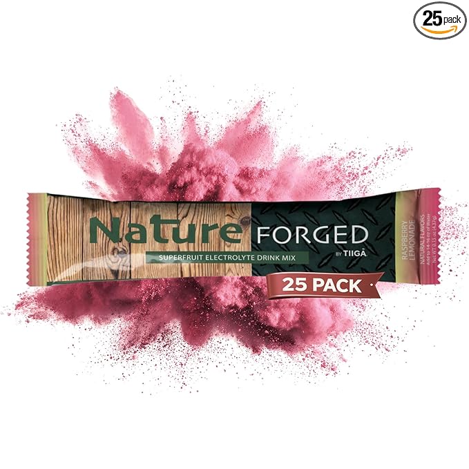 Tiiga Nature Forged Zero Sugar Electrolyte Drink Mix - Raspberry Lemonade Hydration Powder Superfruit Electrolytes Sugar Free Sports Drink 25 Stick Packs