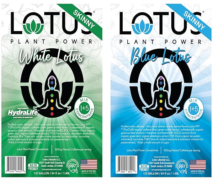 Lotus Energy Drink Concentrate 64 fl oz (Skinny White &amp Skinny Blue) Pack of 2