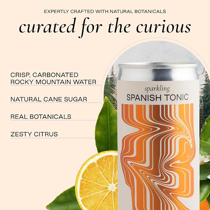 Strongwater Sparkling Spanish Tonic Water - 12 Pack Cans (8.4 Fl Oz Each) - Premium Craft Cocktail Mixer - Orange Blossom Water with Quinine &amp Tangerine - Real Cane Sugar No Artificial Flavors