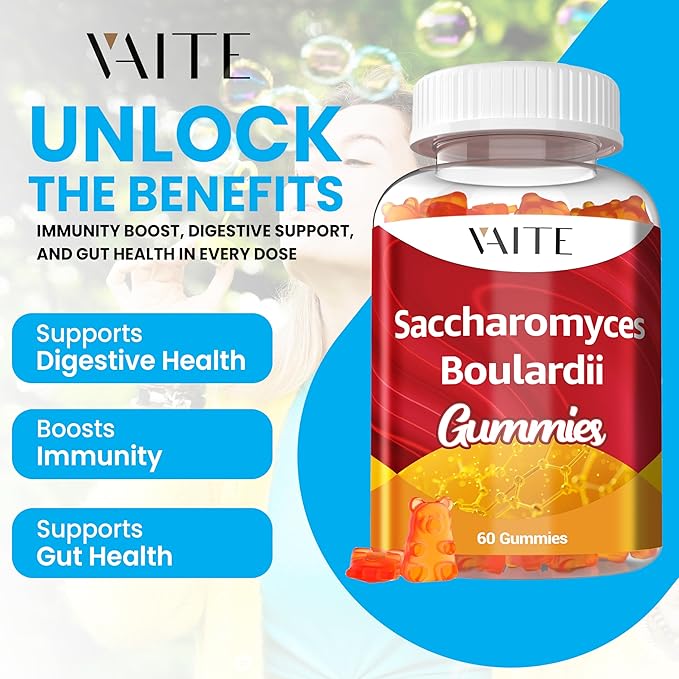 Saccharomyces Boulardii Probiotics 500mg - Gut Health Supplements &amp Candida Support Probiotic for Women &amp Men Digestive &amp Immune Supports Supplement Non-GMO Gluten Free 60 Vegan Gumm
