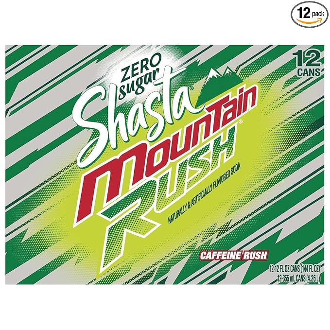 Shasta Mountain Rush Caffeine Soda Zero Sugar 12 Cans (12 fl oz each)
