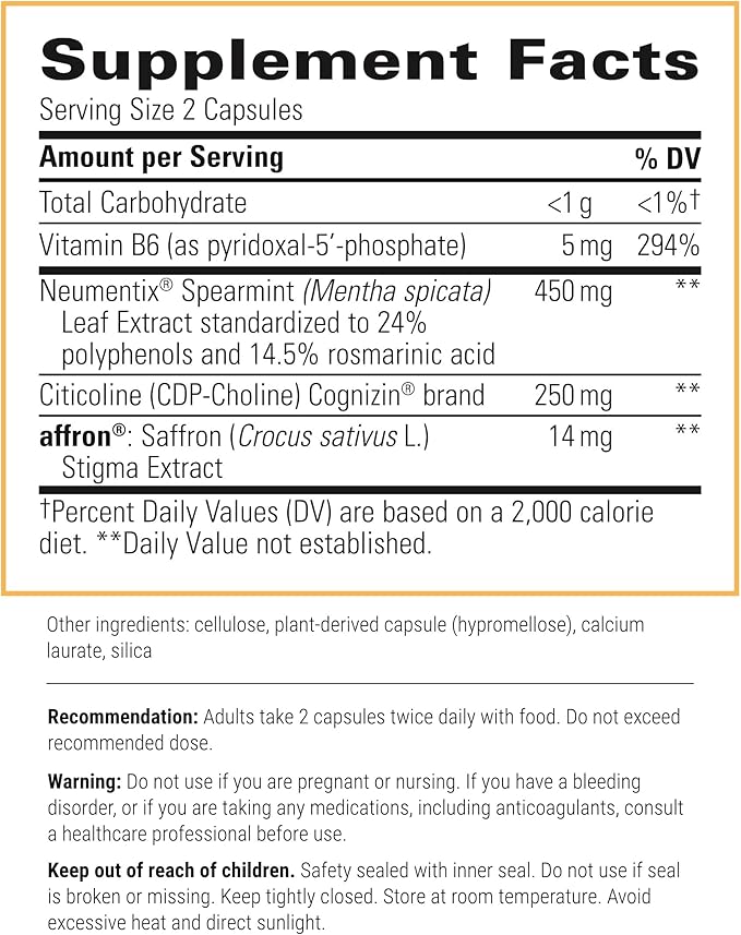 Integrative Therapeutics Neurologix - with Saffron and CDP-Choline - Nootropic Supplement for Brain Health*- Focus* - Memory Support* - Vegan Gluten-Free &amp Dairy-Free - 28 Capsules (14 Servings)