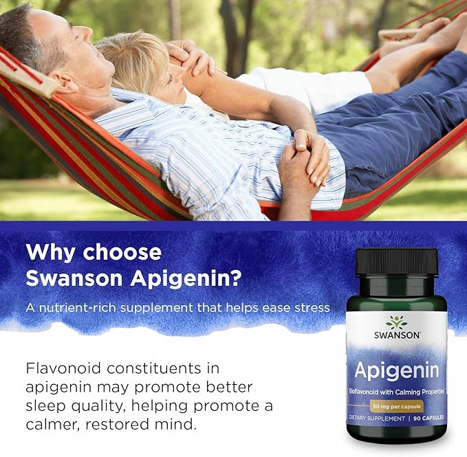Swanson Apigenin Bioflavonoid Supplement for Adults Seeking Natural Sleep Relaxation and Stress Relief Support - 50 mg (90 Vegan Capsules 2 Pack)