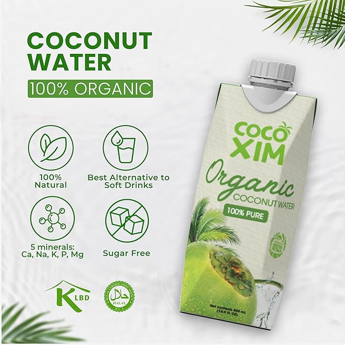 COCOXIM Ready to Drink Organic Coconut Water - 16.9 oz (Pack of 12) | Zero Added Sugar| 100% Natural &amp Fresh with Electrolytes &amp Nutrients | Halal &amp Kosher Certified | Alternative to Soda