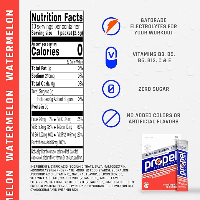 Propel Electrolyte Enhanced Water Drink Mix Powder Packets Watermelon Zero Calorie &amp Zero Sugar Hydration with Electrolytes and Vitamins C &amp E (120 Packets)