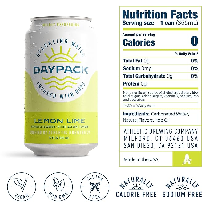 Athletic Brewing Company Daypack Sparkling Water Infused With Hops Gluten Free &amp Vegan Soda Water Zero Calorie Natural Flavors Variety Pack 24 Count 12 FL Oz Cans
