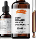 SIRUNES Liquid Biotin and Collagen Hair Skin Nails Supplement with 10000mcg Collagen 5000mcg Biotin Keratin Saw Palmetto 4 fl oz Made in USA