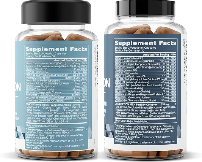 Conception for Her &amp Conception for Him Bundle - Fertility Supplements for Couples - Hormonal Balance Cycle &amp Ovulation Support + Sperm Count Motility &amp Strength - 120 Vegetarian Capsule