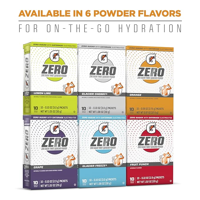 Gatorade G Zero Powder Glacier Cherry Variety Pack 0.10oz Individual Packets - 10 Count (Pack of 5)