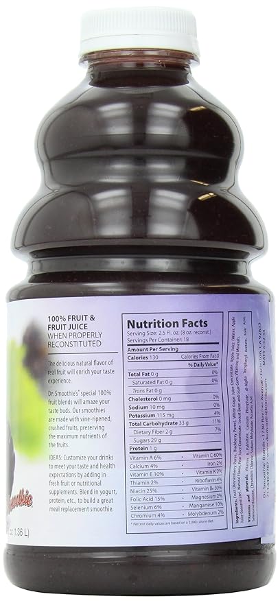 Dr. Smoothie 100% Crushed Fruit Smoothie NorthWest Berry 46 Ounce Bottle