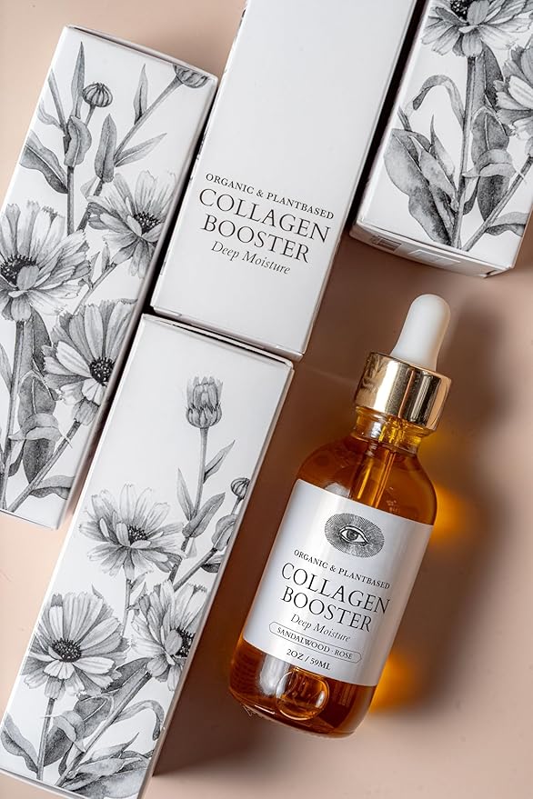 Anima Mundi Collagen Booster Face Oil Hydrating Organic Plant-Based Collagen Oil Rose Petals - Restore &amp Regenerate Collagen Receptors for Glowing Skin Complexion (1 Fl Oz)