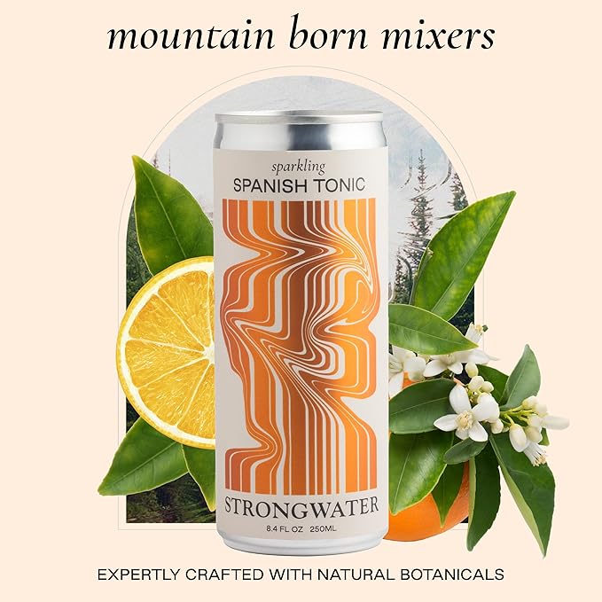 Strongwater Sparkling Spanish Tonic Water - 12 Pack Cans (8.4 Fl Oz Each) - Premium Craft Cocktail Mixer - Orange Blossom Water with Quinine &amp Tangerine - Real Cane Sugar No Artificial Flavors