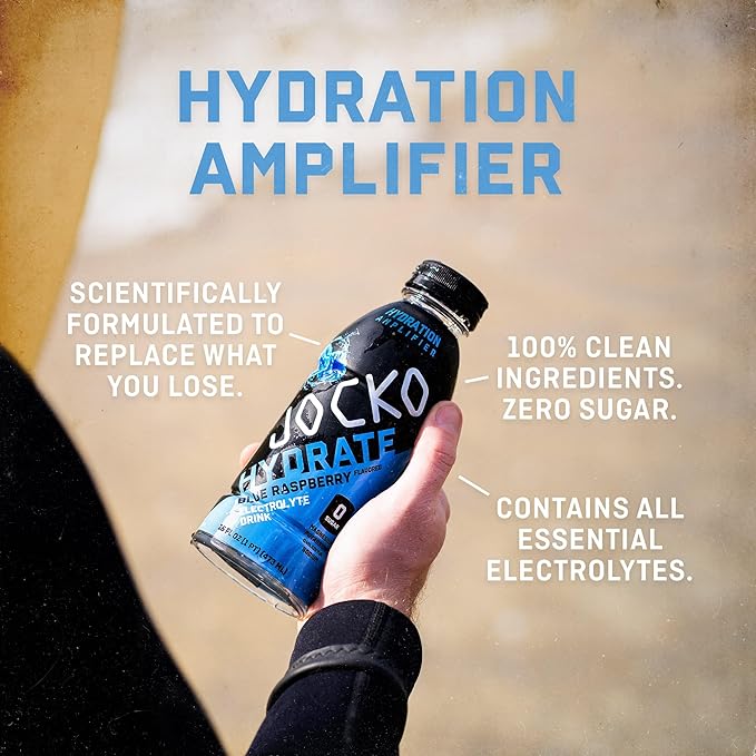 Jocko Fuel Hydrate Electrolyte Drinks - Sports Drink Hydration Amplifier Thirst Quencher - Scientifically Formulated Electrolyte Blend Blue Raspberry 16 Oz (12 Pack)