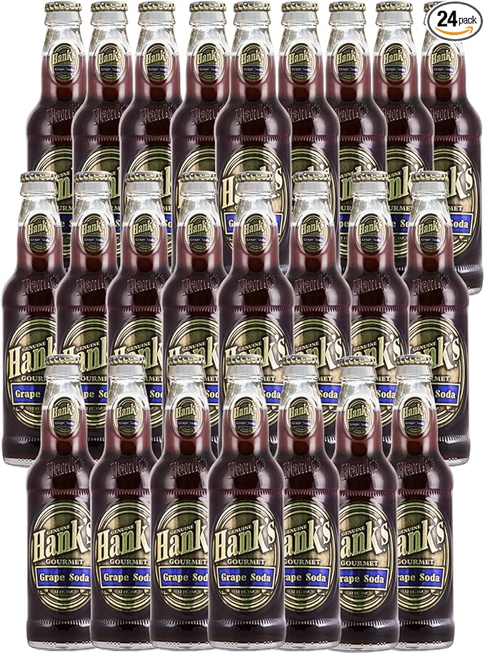 Hank's Genuine Gourmet Grape Soda 12 fl oz Bottles – Premium Craft Soda with Tart Juicy Flavor. - Crisp and Refreshing Pack of 24