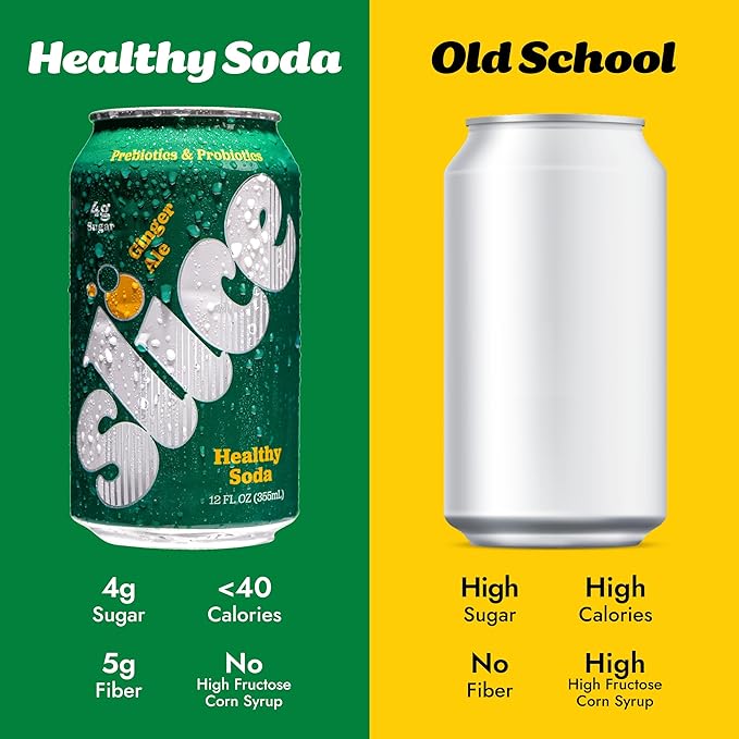 Slice Healthy Soda Ginger Ale Prebiotic &amp Probiotic Soda Pop 5g Fiber 35 calories 12 fl oz 12 Pack