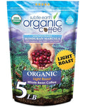 5LB Subtle Earth Organic Coffee - Light Roast - Whole Bean Coffee - 100% Arabica Beans - Low Acidity and Non-GMO - 5lb bag