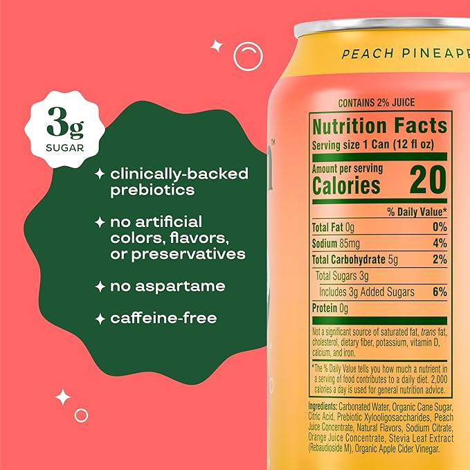Bloom Pop Prebiotic Soda 12 Pack Peach Pineapple 12oz Cans | Prebiotic Soda for Gut Health Low Calorie Soda No Caffeine Healthy Soft Drink Alternative