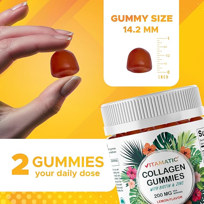 Vitamatic Hydrolyzed Collagen Gummies with Vitamin C Zinc and Biotin 200 mg - Healthy Skin Support - 240 Gummies