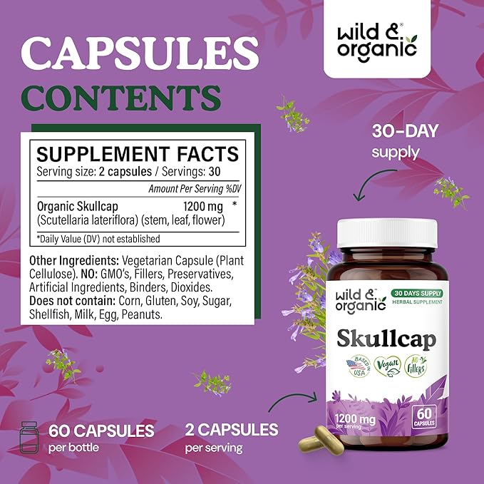 Wild &amp Organic Skullcap 60 Capsules &amp Passion Flower 60 Capsules