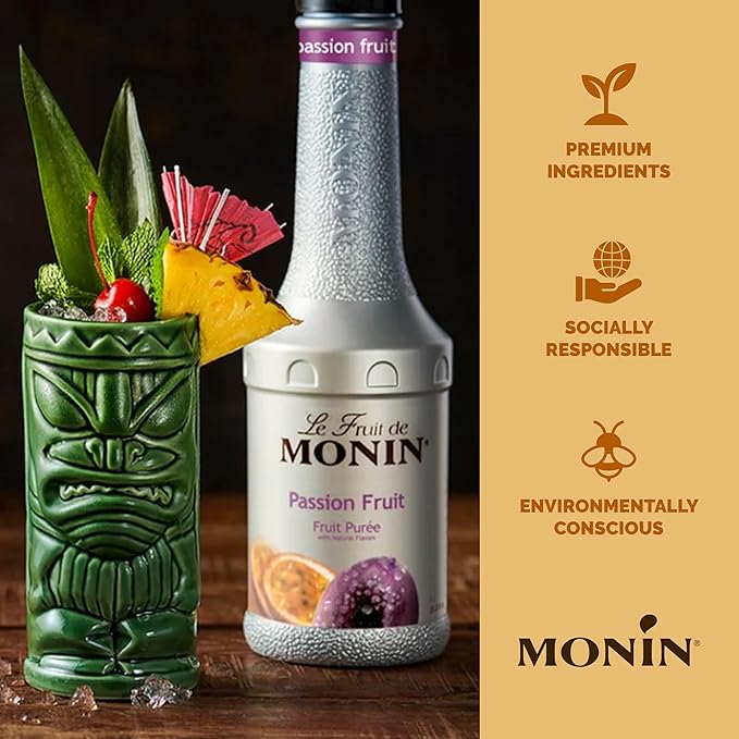 Monin - Passion Fruit Purée | Premium Purée for Cocktails Smoothies &amp More | Clean Label with No Artificial Flavors No Artificial Preservatives (Plastic Bottle 1 Liter)