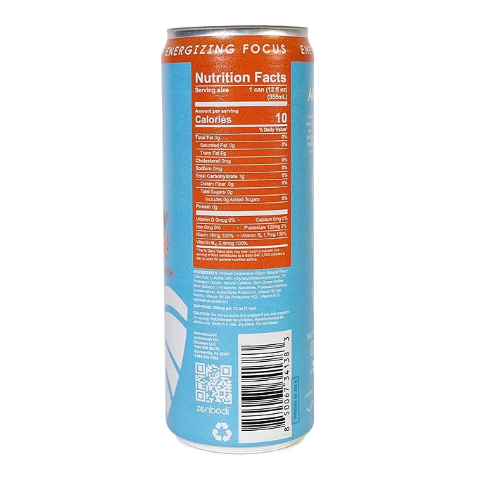 Zenbodi Aloha Zen Orange Crush - AWAKEN Functional Beverage - 12 Pack Energy Drink Zero Sugar Energy Drinks with L-Alpha GPC Caffeine and L-Theanine