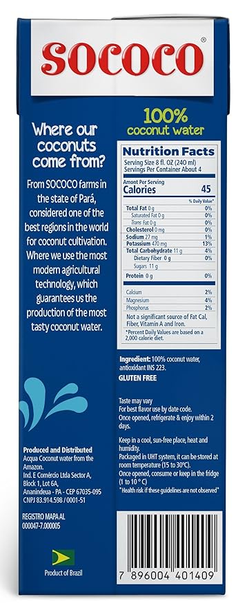 Sococo coconut water 1L (33.8oz) Pack of 12