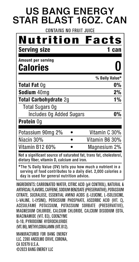 Bang Energy Star Blast Sugar-Free Energy Drink 16 Ounce | Pack of 12