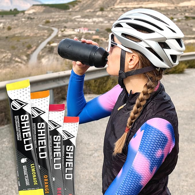 SHIELD Electrolyte Powder Sticks Singles | Real Fruit Flavors | Performance Hydration | All-natural | Exercise Drink | No Caffeine | On the Go Drink (Case of 100)