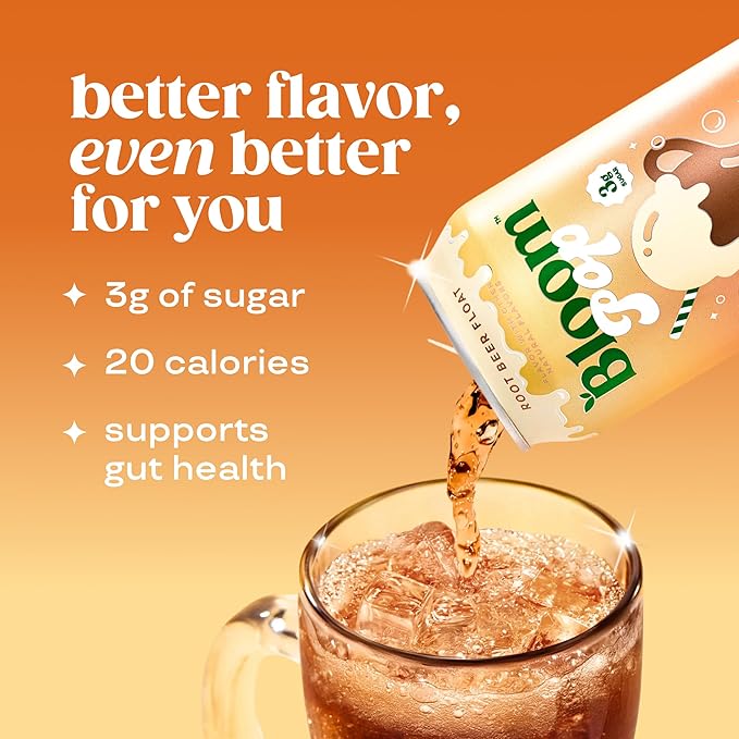 Bloom Pop Prebiotic Soda 12 Pack Rootbeer Float Flavor 12oz Cans | Prebiotic Soda for Gut Health Low Calorie Soda No Caffeine Healthy Soft Drink Alternative