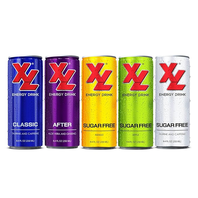 XL Energy Drinks Sugar Free 8.4 Oz 24 Pack - Low Calories Apple Flavor Sugar Free Energy Drinks 80mg Caffeine plus Taurine &amp B Vitamins - Improve Performance with Zero Sugar Drinks Carbonated Bev