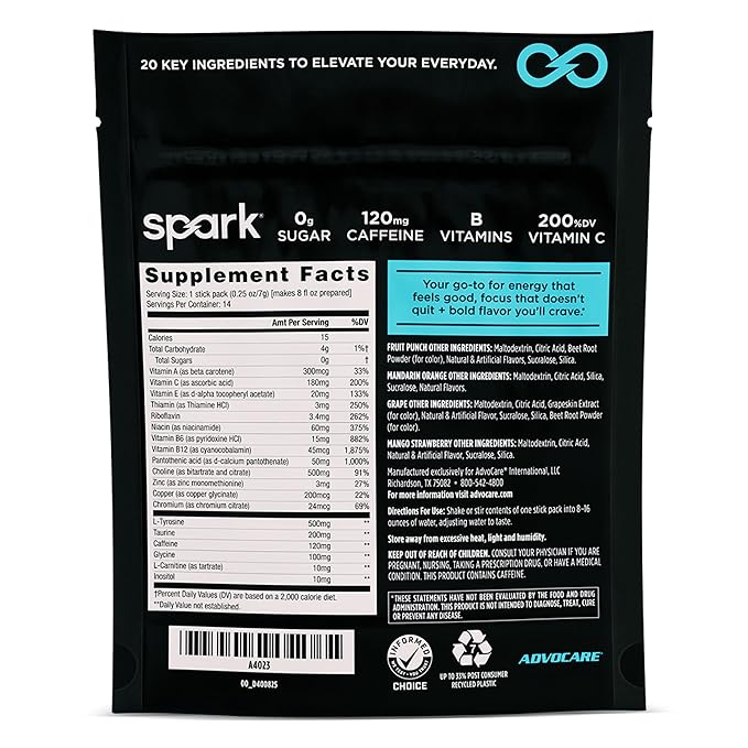 AdvoCare Spark - Energy Drink Mix - Vitamin &amp Amino Acid Supplement - Supports Energy &amp Focus - Portable Immune Support - Sugar-Free - 14 Stick Packs- Variety Pack
