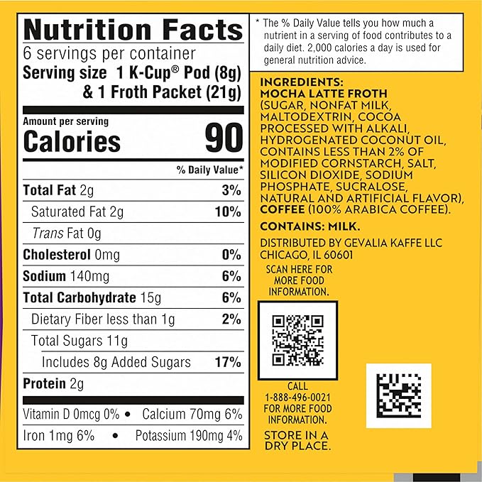 Gevalia 2-Step K-Cup &amp Froth Packets 6 Count 5.6oz Box (Pack of 3) (Mocha Latte).