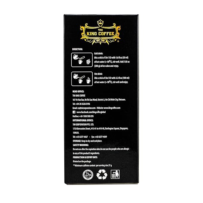 King Coffee 3in1 X3 Instant Vietnamese Coffee Packets Box 12 sticks x 0.95 oz (27g) Boost Energy Cafe Mix Perfect for Powerful Day (1)