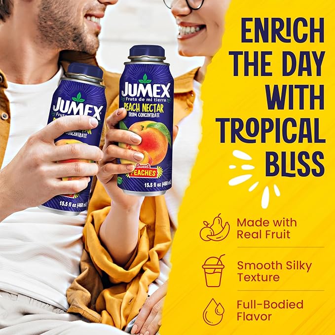 Jumex Peach Nectar Lata Botella - Made with Fresh Fruit Puree &amp Peach Juice Concentrate for Fruit Smoothie Mix Cocktail Mixers &amp Kids Beverages - 15.5oz 12 Pack Resealable Juice Bottles
