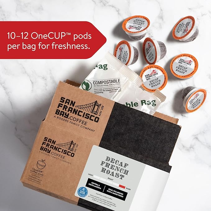 San Francisco Bay Compostable Coffee Pods - DECAF French Roast (120 Ct) K Cup Compatible including Keurig 2.0 Dark Roast Swiss Water Processed