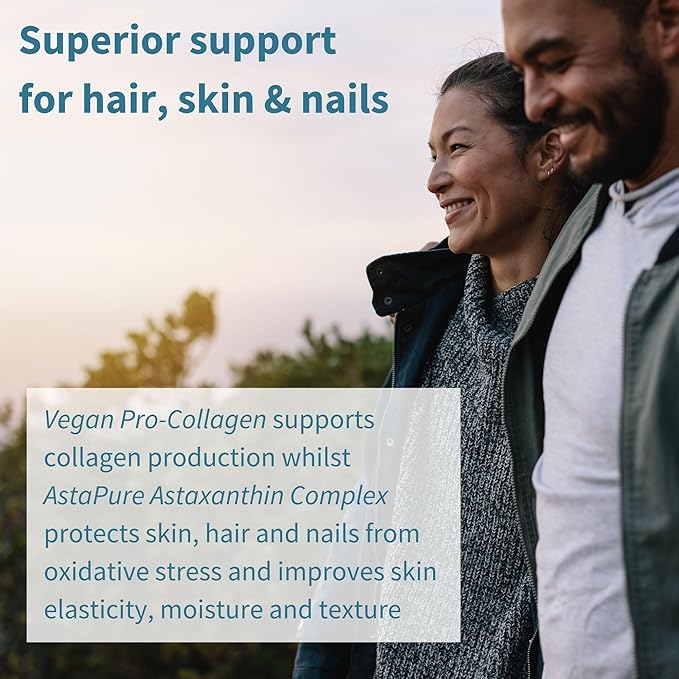 Pure &amp Essential Vegan Collagen Peptide Protein Powder + Astaxanthin Complex Vegan Bundle Complete Collagen Boosting Formula + Natural Astapure Providing 4 mg H. Pluvialis Astaxanthin for Hair S