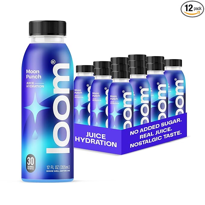 Moon Punch Juice Drinks by Loom Low Sugar Juice Real Fruit No Added Sugar Healthy Hydration 30 Calories 12 oz bottles 12 pack