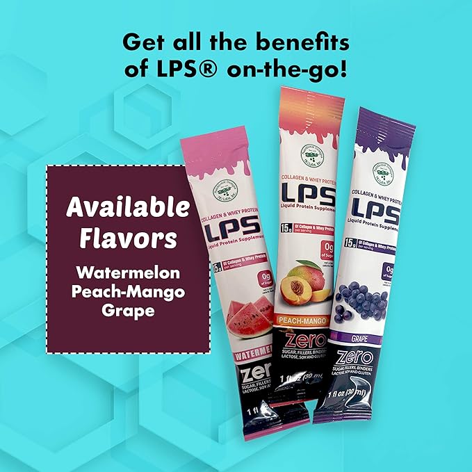 Nutritional Designs LPS Liquid Collagen &amp Whey Protein Supplement - Non-GMO Drink Sugar-Free - Promotes Healthy Skin &amp Hair for Men &amp Women Grape Single Serve (100 Packets)