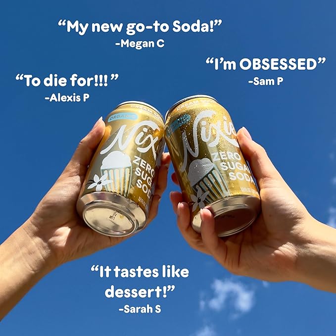 Nixie Organic Zero Sugar Soda Cream Soda Healthy Soda Pop Non-GMO 0 Sugar 0 Calories Caffeine Free 12oz Cans (12 Pack)