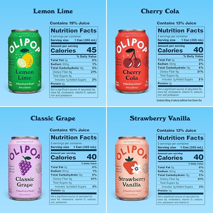 OLIPOP Prebiotic Soda PopFruity Fun VarietyPantry Pack Packed with PrebioticsFiberand BotanicalsGluten FreeVeganGMO Free12oz(Pack of 24)