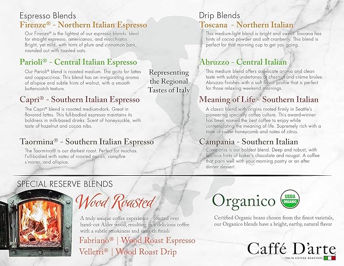 Caffe D’arte Taormina Whole Bean Espresso Coffee – Italian Roast Full-Bodied and Smooth Flavor Roasted in Seattle Perfect for Espresso Cappuccinos and Mochas 1 lb