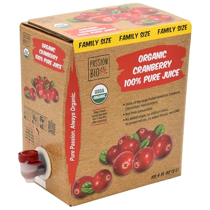 Organic Cranberry Juice Box 101.4 Fl Oz | Pure Fruit Juice Not From Concentrate | Organic Vegan Non-GMO | No Added Sugar Easy-Pour Tap Packaging