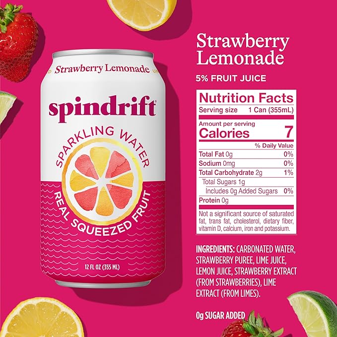 Spindrift Strawberry Lemonade Can 12 Ounce (Pack of 24)