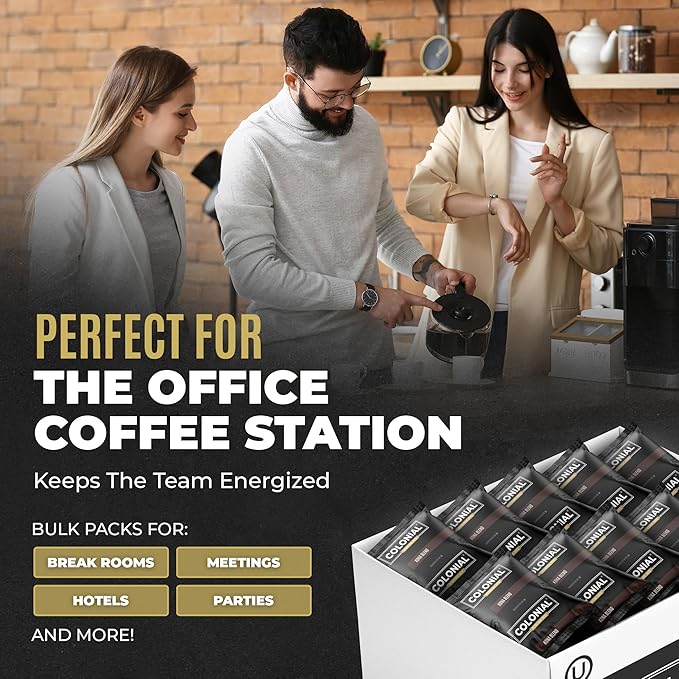 Colonial Coffee 100 Count Single Pot Coffee Packets – 100% Arabica Dark Roast | Pre-Measured Frac Packs for 12 Cup Maker | Bulk Ground Gourmet Coffee for Home &amp Office