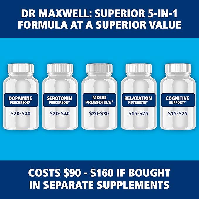 Serotonin and Dopamine Supplements with Mood Probiotic 5in1 Support for (1) Dopamine (2) Serotonin (3) Mood (4) Relaxation (5) Focus &amp Brain 60 Capsules